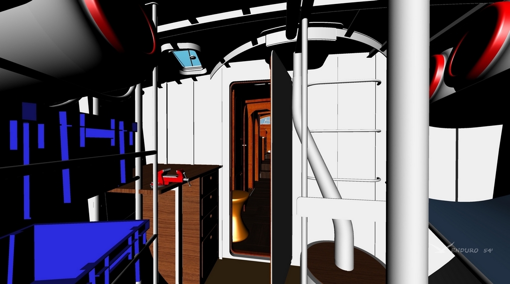 workbench with vice in sailing yacht forepeak