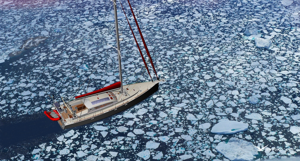 sailboat in brash ice