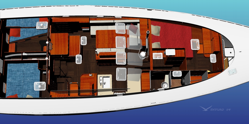 intérieur du voilier et hublots